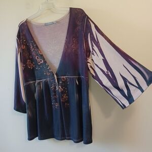 NY Collection 1X Cardigan Boho Whimsy Peasant Sublimation 3/4 Sleeve Lightweight